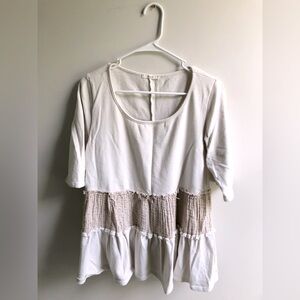 Easel Women’s Size Large Tiered Cream & TanPolkaDot  Top